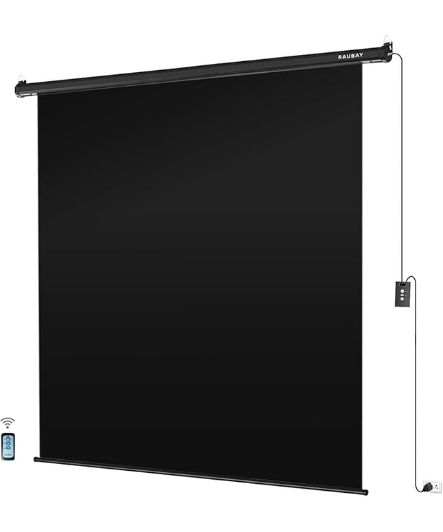 RAUBAY Motorized Pull Down Black Screen Backdrop - 78.7" x 86.6" Collapsible Wall-Mount Background for Professional Video Production, Photography Studio, Video Conferencing and YouTube, TikTok Creator