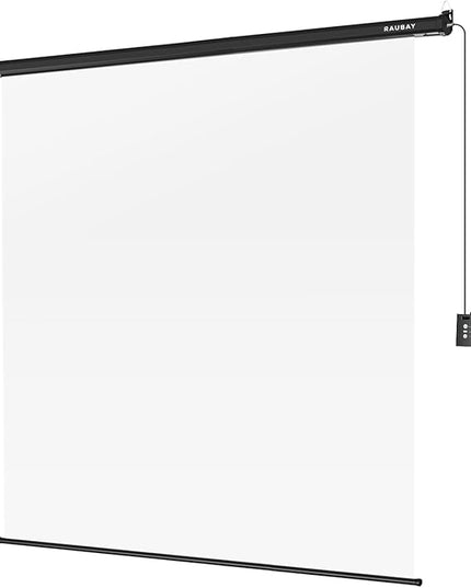 RAUBAY Motorized Pull Down White Screen Backdrop - 78.7" x 86.6" Collapsible Wall-Mount Background for Professional Video Production, Photography Studio, Video Conferencing and YouTube, TikTok Creator