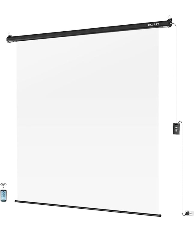 RAUBAY Motorized Pull Down White Screen Backdrop - 78.7" x 86.6" Collapsible Wall-Mount Background for Professional Video Production, Photography Studio, Video Conferencing and YouTube, TikTok Creator