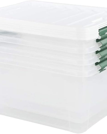 Gloreen 35 Quart Clear Storage Bins with Lid and Handle, Multipurpose Stackable Plastic Storage Latches Box/Containers,set of 4