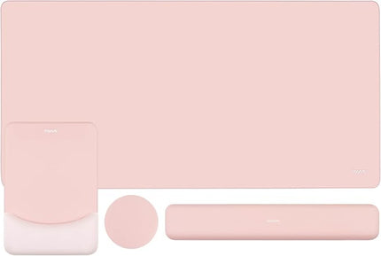 MOSISO Keyboard Mouse Pad Set, Large Gaming Mouse Pad&Rectangular Keyboard Wrist Rest&Mousepad with Wrist Rest&Coaster, Ergonomic Non-Slip&Easy Typing Pad with Curved Silicone Lining, Baby Pink