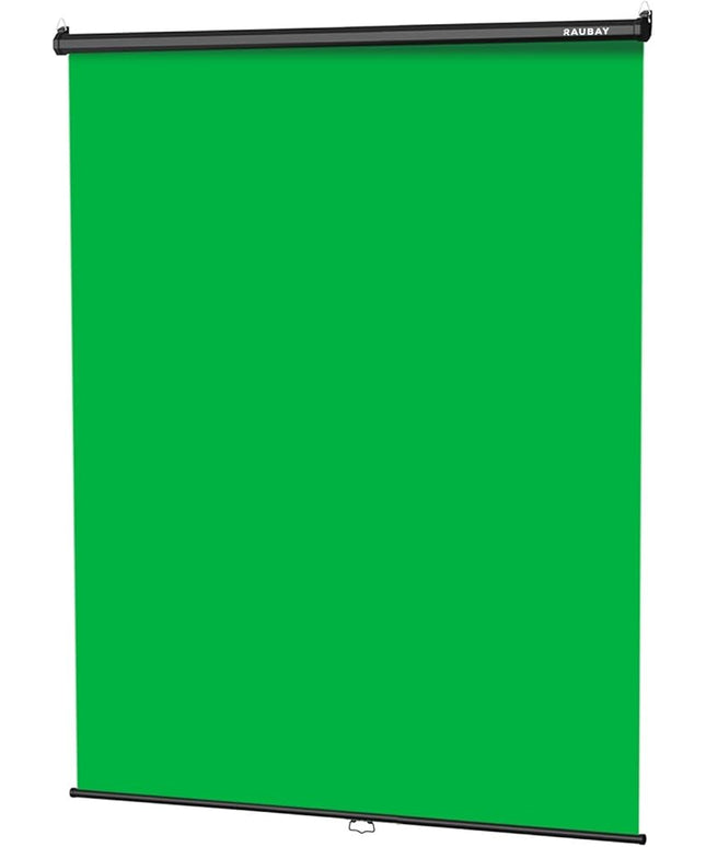 RAUBAY Retractable Pull Down Green Screen - 59.8" x 86.6" Collapsible Wall-Mount Background for Professional Video Production, Chroma Key Backdrop for YouTube, TikTok, Streaming, Video Conferencing