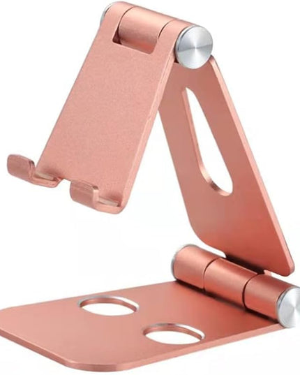 Adjustable Phone Stand, Premium Aluminum Foldable Desktop Holder in Black, Silver, Gold, Rose Gold with Dual-Hinge Design for Phones, Tablets (Rose Gold)