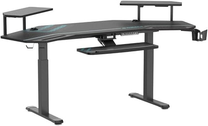 EUREKA ERGONOMIC Gaming Desk, Standing Desk w Keyboard Tray, 72" Wing Shaped Music Studio Table with LED Shelves, Gaming Recording Live Stream, Slot Design