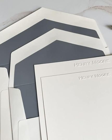 Personalized Embossed Flat Note Cards Set – Custom Blind Embossed Stationery with Envelopes – Premium Embossed Correspondence & Thank You Cards – Made in USA - 100 Pieces (2 Paper Sizes)