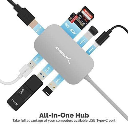 SABRENT 8-in-1 USB Type-C Hub with HDMI(4K) Output, 3 USB 3.0 Ports, 1 USB 2.0 Port, SD/MicroSD Multi-Card Reader [4K and Power Delivery Support] (DS-UHCR)
