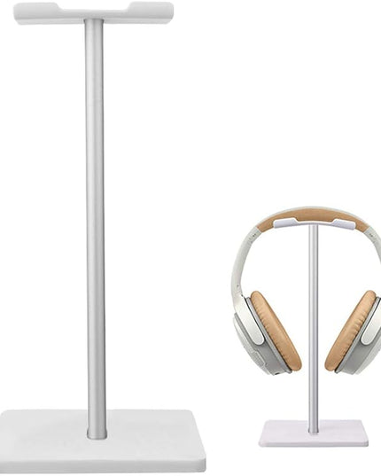 Deear Headphone Stand Gaming Headset Holder Universal Aluminum Metal Headphone Holder Hanger with Aluminum Supporting Bar Flexible Headrest ABS Solid Base for All Headphone,White
