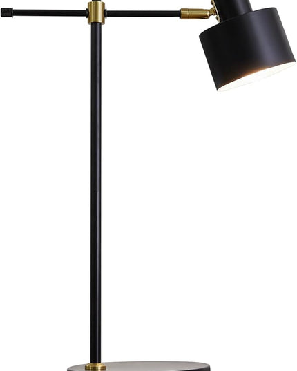 OYEARS Modern Industrial Desk Lamp for Reading LED 22.2“ Metal Table Lamp Light for Office Bedroom Study Room Living Room Nightstand Bedside Lamps Gold and Matte Black Accent (Black, Bulb Included)