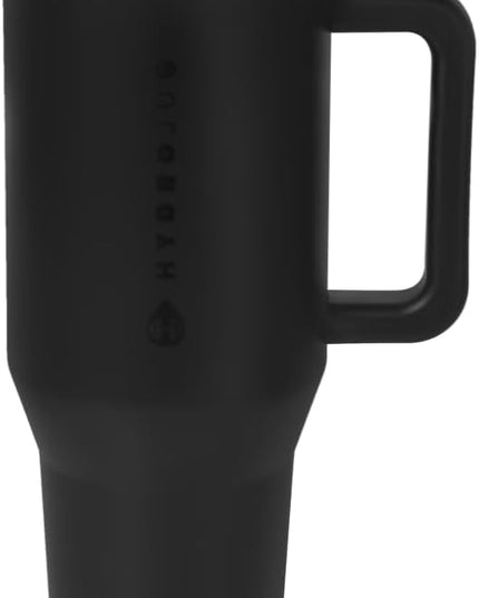 HydroJug Traveler - 32 oz Water Bottle with Handle & Flip Straw - Fits in Cup Holder, Leak Resistant Tumbler-Reusable Insulated Stainless Steel & Rubber Base - Gifts for Women & Men, Black