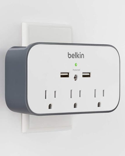 Belkin Wall Surge Protector - 3 Outlet w/ 2 USB Ports Mount with Premium Protection Against Surges Safe Charge for Mobile Devices, Tablets & More (540 Joules)