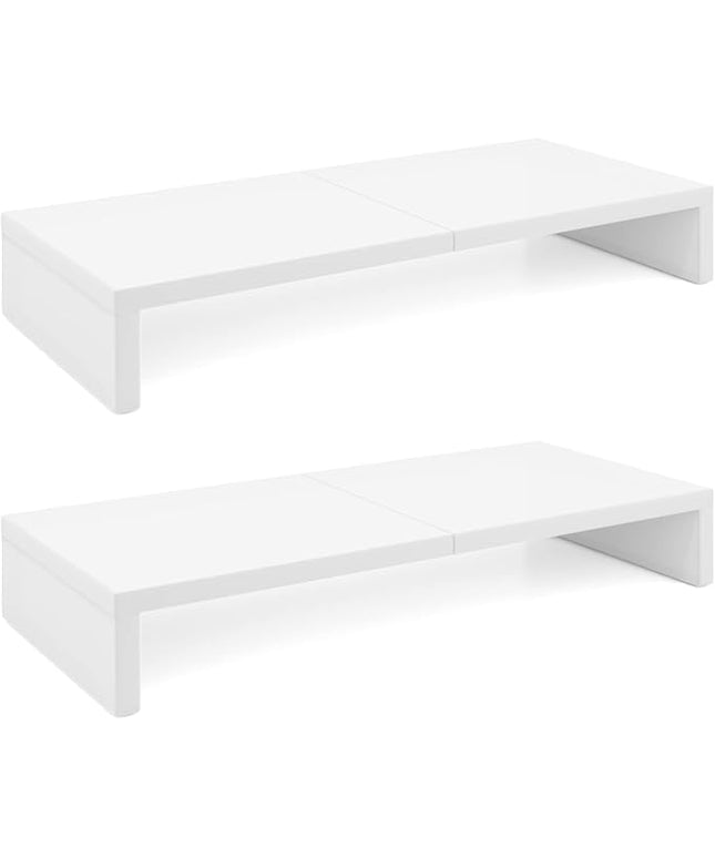 TEAMIX 2 Pack White Monitor Stand Riser - 20 inch, Wooden Desktop Stand for PC/TV/Laptop/Printer, Monitor Riser with Storage, Computer Stand with Keyboard Organizer