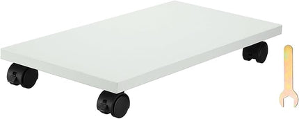 PATIKIL 8x16in PC Stand, Computer Tower Stand Wood CPU PC Holder Under Desk Mobile Cart 4 Caster Wheel for Floor Carpet Tower ATX Case Printer Potted Planter UPS Power Station, White