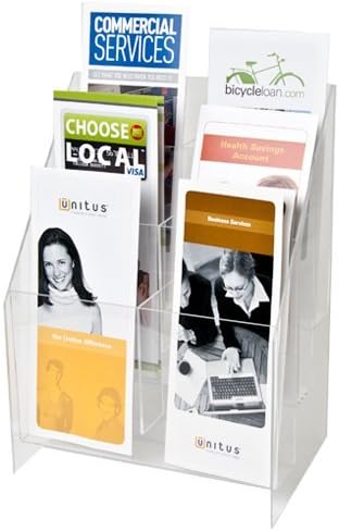 Clear-Ad - MPF-0409-3 - Premium Acrylic 3 Tier 6 Pocket Brochure Holder 4x9 - Transparent Plastic Pamphlet Display Stand (Pack of 1)