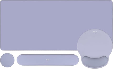 MOSISO Wrist Rest for Keyboard Mouse Pad Set, Large Gaming Deskpad&Circle Curved Mousepad&Keyboard Wrist Rest&Coaster, Ergonomic Non-Slip Mousepad&Easy Typing Pad with Silicone Lining, Lavender Gray