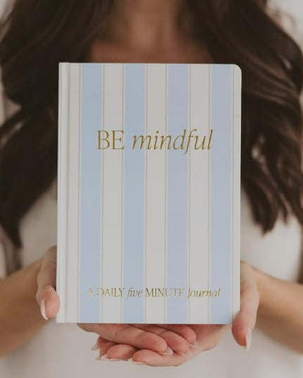 Sweet Water Decor Be Mindful Daily Journal, Cute Prompted Notebook for Women, 200 Ruled Pages for Morning & Evening Reflection, Stripe Matte Laminate Hardcover Diary with Gold Foil Details