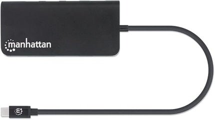 Manhattan USB-C Dock/Hub with Card Reader, Ports (x5): Ethernet, USB-A (3) and USB-C, with Power Delivery to USB-C Port (100W), 5 Gbps (USB 3.2 Gen1 aka USB 3.0), Cable 30cm, Aluminium, Black