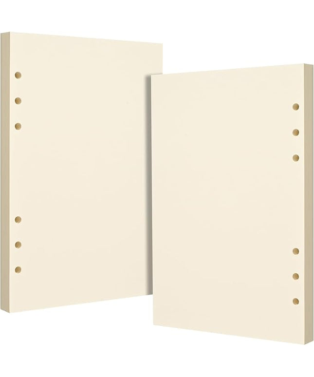 A5 6-Hole Blank Loose-Leaf Paper, Beige – Refill Pages for Standard A5 6-Ring Binder, Journals, Planners – Ideal for Office, Study, Recipes, Travel & Budgeting – Pack of 2 (80 Sheets per Pack)