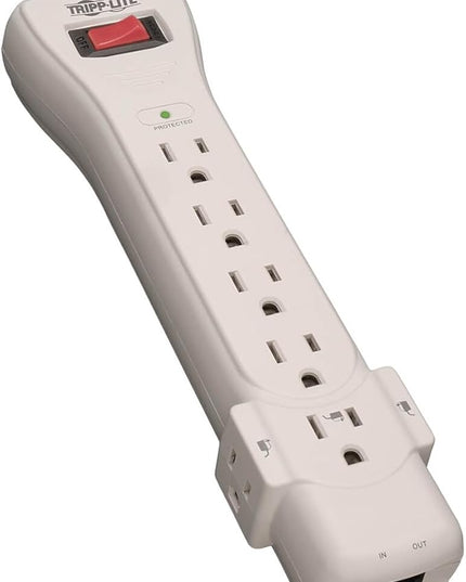 Tripp Lite 7 Outlet Surge Protector Power Strip, 6ft Cord, Right-Angle Plug, Fax/Modem Protection, RJ11, 50,000 Insurance (SUPER6TEL)