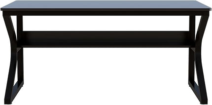 Extra Long Desk with Bookshelf - 55" Double Long Writing Table for 2-Person Workstation, Modern Study Work Computer Desk for Home and Office, Black
