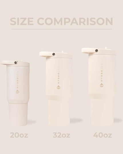 HydroJug Sport - Stainless Steel Tumbler with Straw, Vacuum Insulated, 20oz Leakproof Water Bottle, Ergonomic Design, Reusable, Dishwasher Safe, Rubber Base, Durable for Gym or Outdoors, Cream