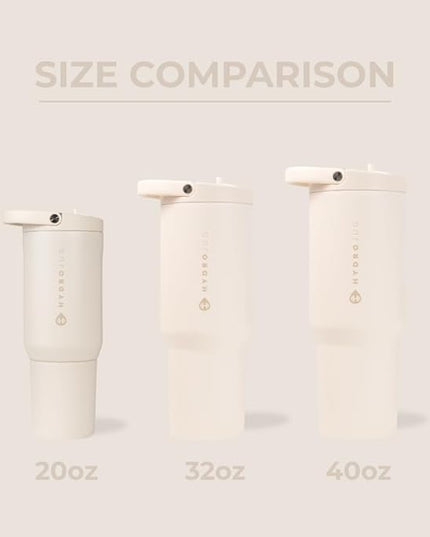 HydroJug Sport - Stainless Steel Tumbler with Straw, Vacuum Insulated, 40oz Leakproof Water Bottle, Ergonomic Design, Reusable, Dishwasher Safe, Rubber Base, Durable for Gym or Outdoors, Cream