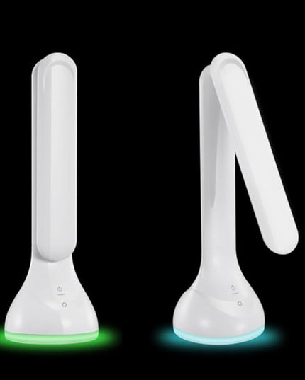 IHAO 7-Color Gradient Ambient Desk Lamp with LED Display Eye-Caring LED Table Lamp with Calendar, Temperature Display, Multi-Angle Adjustable Modern Office Lamp for Home & Office T19A White