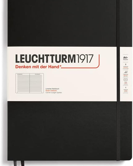 LEUCHTTURM1917 - Notebook Hardcover Master Slim A4+ - 123 Numbered Pages for Writing and Journaling (Black, Ruled)
