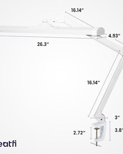 Neatfi Ultra 3,500 Lumen LED Desk Lamp, Color Correlated Temperature, 3 Light Modes, Dimmable, 45W, 26 Inch Wide Metal Shade, 540 SMD LEDs (CCT with Clamp, White)