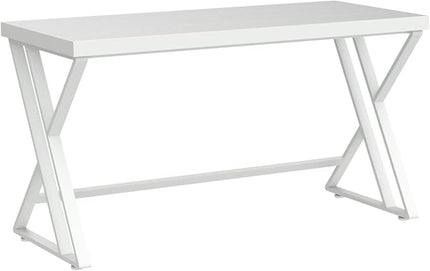LVB White Computer Desk, Modern Wood Home Office Desk for PC Writing Work, Metal Wooden Executive Workstation Student Simple Desk, Computer Study Gaming Bedroom Table, 55 Inch, White Oak