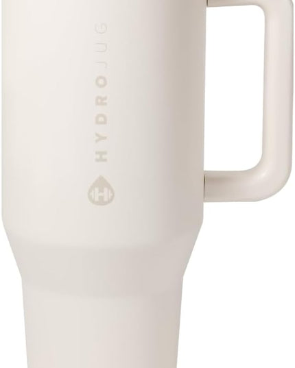 HydroJug Traveler - 40 oz Water Bottle with Handle & Flip Straw - Fits in Cup Holder, Leak Resistant Tumbler-Reusable Insulated Stainless Steel & Rubber Base - Gifts for Women & Men, Cream