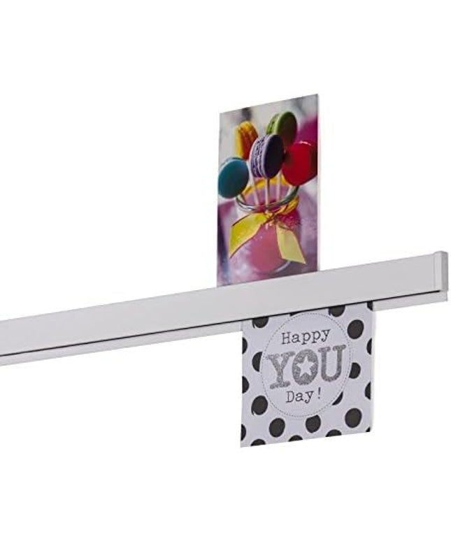 STAS Papergrip - Hanging Pictures Without Nails - Artwork Display - Paper/Magazine Holder for Wall - White Bulletin Bar 59 inch (150cm) - Photo Rail System – Kids Art Display for Wall
