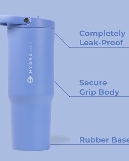 HydroJug Sport - Stainless Steel Tumbler with Straw, Vacuum Insulated, 40oz Leakproof Water Bottle, Ergonomic Design, Reusable, Dishwasher Safe, Rubber Base, Durable for Gym or Outdoors, Light Blue