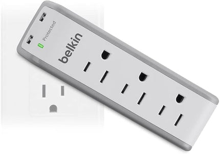 Belkin Wall Mount Surge Protector - 3 AC Multi Outlets & 2 USB Ports - Flat Rotating Plug Splitter - Wall Outlet Extender for Home, Office, Travel, Computer Desktop & Phone Charger - 918 Joules