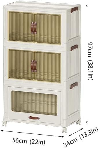 Transparent Opening Lid Indoor Storage Cabinet with Wheels, 3-Layer Medium Size Organizer for Home Decor, Baby-Safe Plastic Storage Cupboard for Living Room Bedroom Office