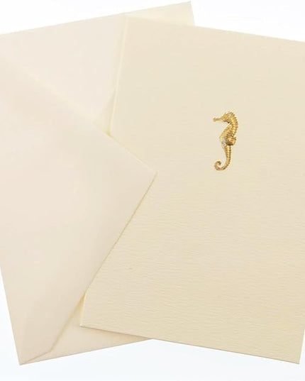 Graphique Seahorse La Petite Presse Boxed Notecards - 10 Embossed and Embellished Gold Foil Seahorse Blank Cards with Matching Envelopes, 3.25"" x 4.75""" (L1329CB)