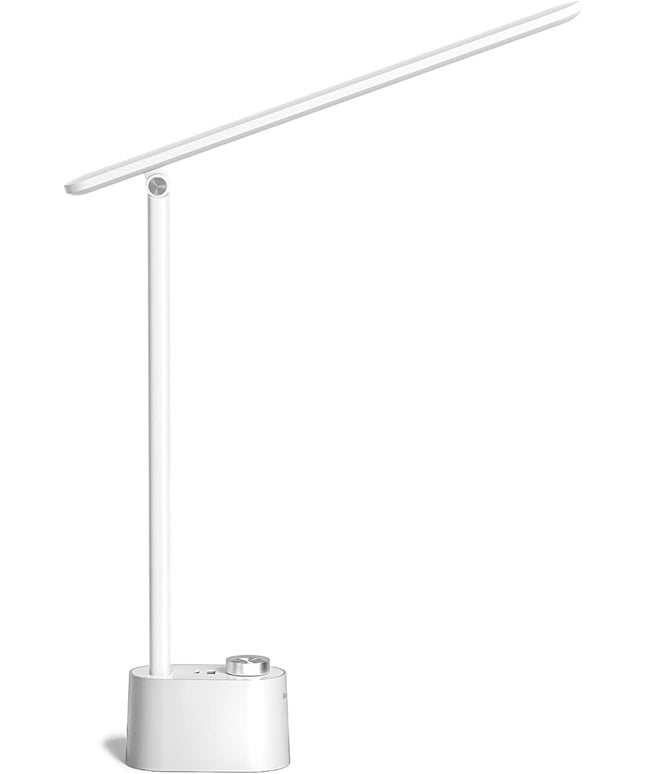 Honeywell LED Desk Lamp with USB Charging Ports - Sunturalux™ HWT-H01 Stepless Dimmable Eye Caring Table Lamp for College Dorm Home Office, Foldable Small Bedside Lamp for Bedroom with Base White