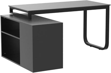 Homsee Home Office Computer Desk Corner Desk with 3 Drawers and 2 Shelves, 55 Inch Large L-Shaped Study Writing Table with Storage Cabinet - Black