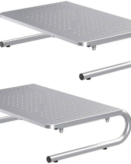 suptek Monitor Stand Riser, Laptop Holder Printer Riser Desk Accessories, Vented Metal Platform and 4 inches Height Underneath Storage for Office Supplies (MST004S-2), 2 Pack, Silver