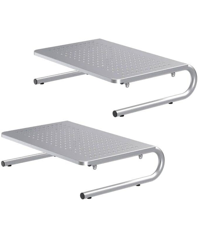 suptek Monitor Stand Riser, Laptop Holder Printer Riser Desk Accessories, Vented Metal Platform and 4 inches Height Underneath Storage for Office Supplies (MST004S-2), 2 Pack, Silver