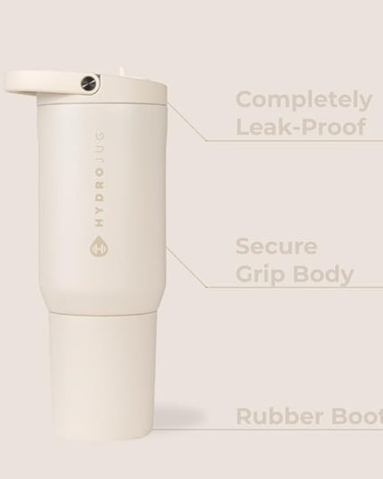 HydroJug Sport - Stainless Steel Tumbler with Straw, Vacuum Insulated, 20oz Leakproof Water Bottle, Ergonomic Design, Reusable, Dishwasher Safe, Rubber Base, Durable for Gym or Outdoors, Cream