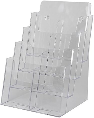 Clear-Ad Acrylic Brochure Organizer - 4 Tier Pamphlet Holder with Removable Dividers - Desktop or Wall Mount Rack Card Holders - Flyer or Pamphlet Display Stand LHF-S84 (Pack of 1)