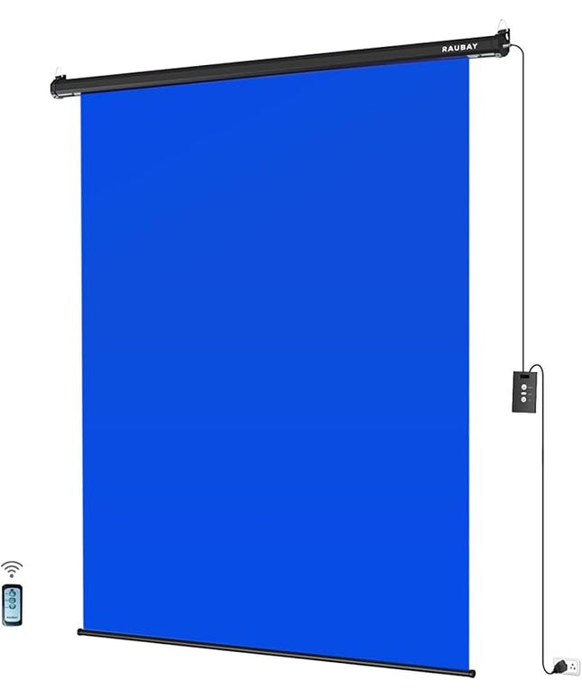 RAUBAY Motorized Pull Down Blue Screen - 59.8" x 86.6" Collapsible Wall-Mount Background for Professional Video Production, Chroma Key Backdrop for YouTube, TikTok, Streaming, Video Conferencing