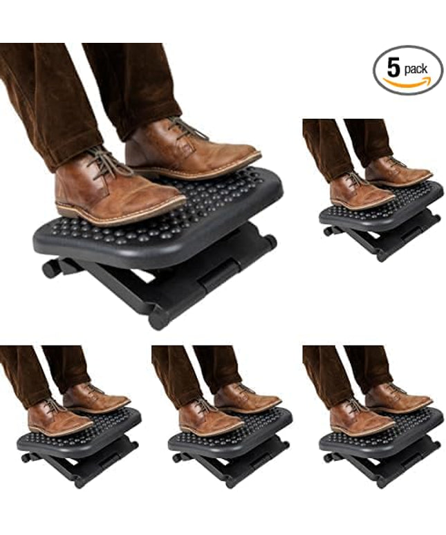 Mind Reader Foot Rest, Under Desk at Work, Ergonomic, Height Adjustable, Office, Plastic, 17" L x 13" W x 6.25" H, Black (Pack of 5)