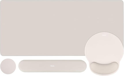 MOSISO Wrist Rest for Keyboard Mouse Pad Set, Large Gaming Deskpad&Circle Curved Mousepad&Keyboard Wrist Rest&Coaster, Ergonomic Non-Slip Mousepad&Easy Typing Pad with Silicone Lining, Stone Gray
