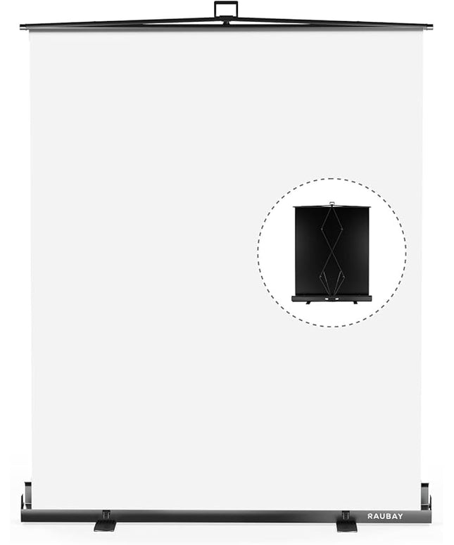 【Easy Set Up】 RAUBAY 59.8 x 82.7in Collapsible White Backdrop Screen Portable Retractable Panel Photo Background with Stand for Video Conference, Photographic Studio, Streaming