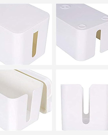 Cable Management Box Organizer, Pack of 2 Wire Concealer to Cover Hide Surge Protector & Power Strip on Desk Floor, with 5 Cord Fastening Tapes for Office, Home, Kitchen (Ice White)