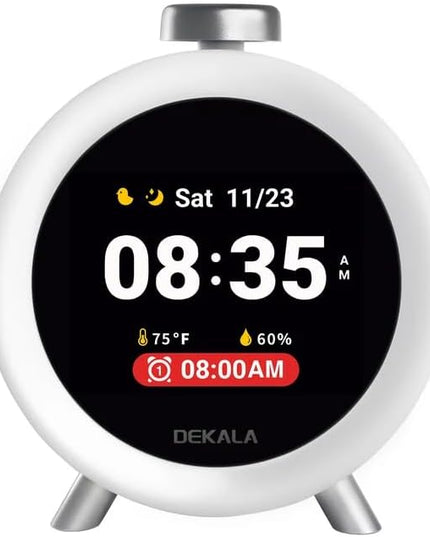 Dekala ChronoSense Alarm Clock for Bedroom Temperature Humidity, 7-Day Programmable 4 Alarms, 100dB Loud Gradual Alarm Clock Heavy Sleeper, IPS Screen Animation, Hourly Chime