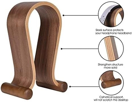 SAMDI Wood Headphone Stand, Headphone Holder Wood Headset Stand Compatible for Sony, Bose, Shure, Jabra, JBL, AKG Gaming Headphones Display et. (Walnut)