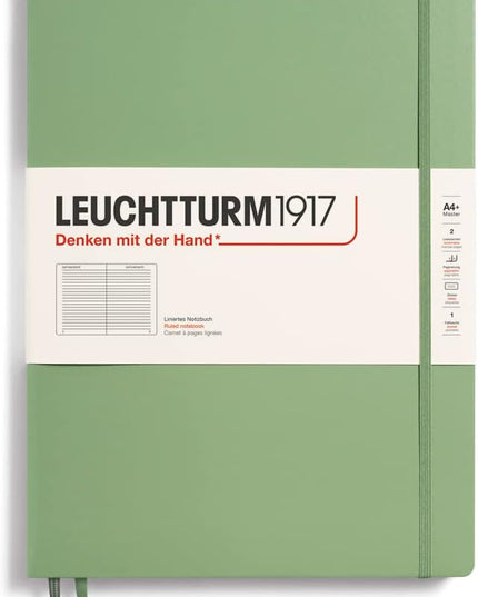 LEUCHTTURM1917 - Notebook Hardcover Master Slim A4+ - 123 Numbered Pages for Writing and Journaling (Sage, Ruled)