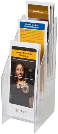 Clear-Ad - MPF-0409-3 - Premium Acrylic 3 Pocket Brochure Holder 4x9 - Transparent Plastic Pamphlet Display Stand (Pack of 2)